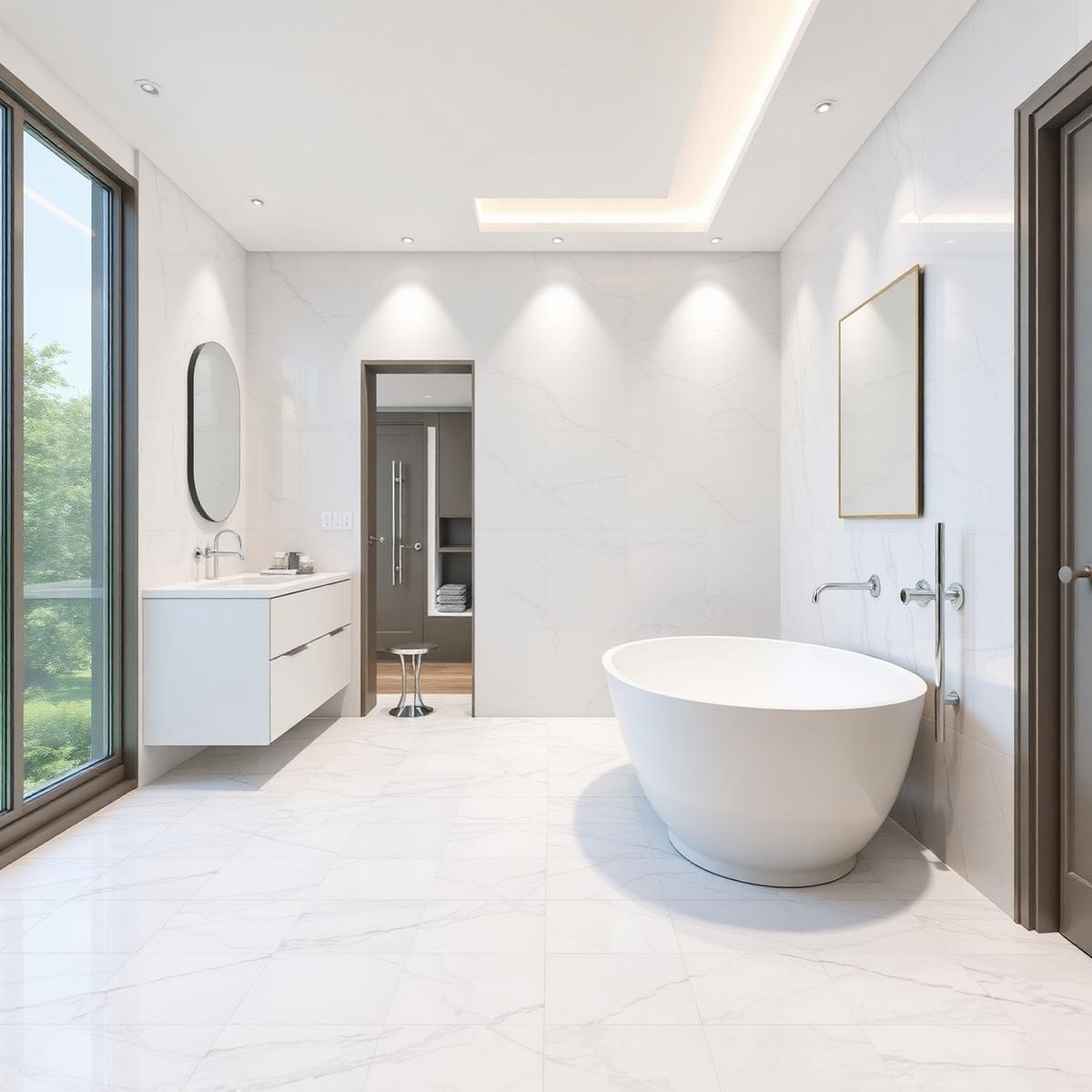 Marble-look bathroom flooring installation